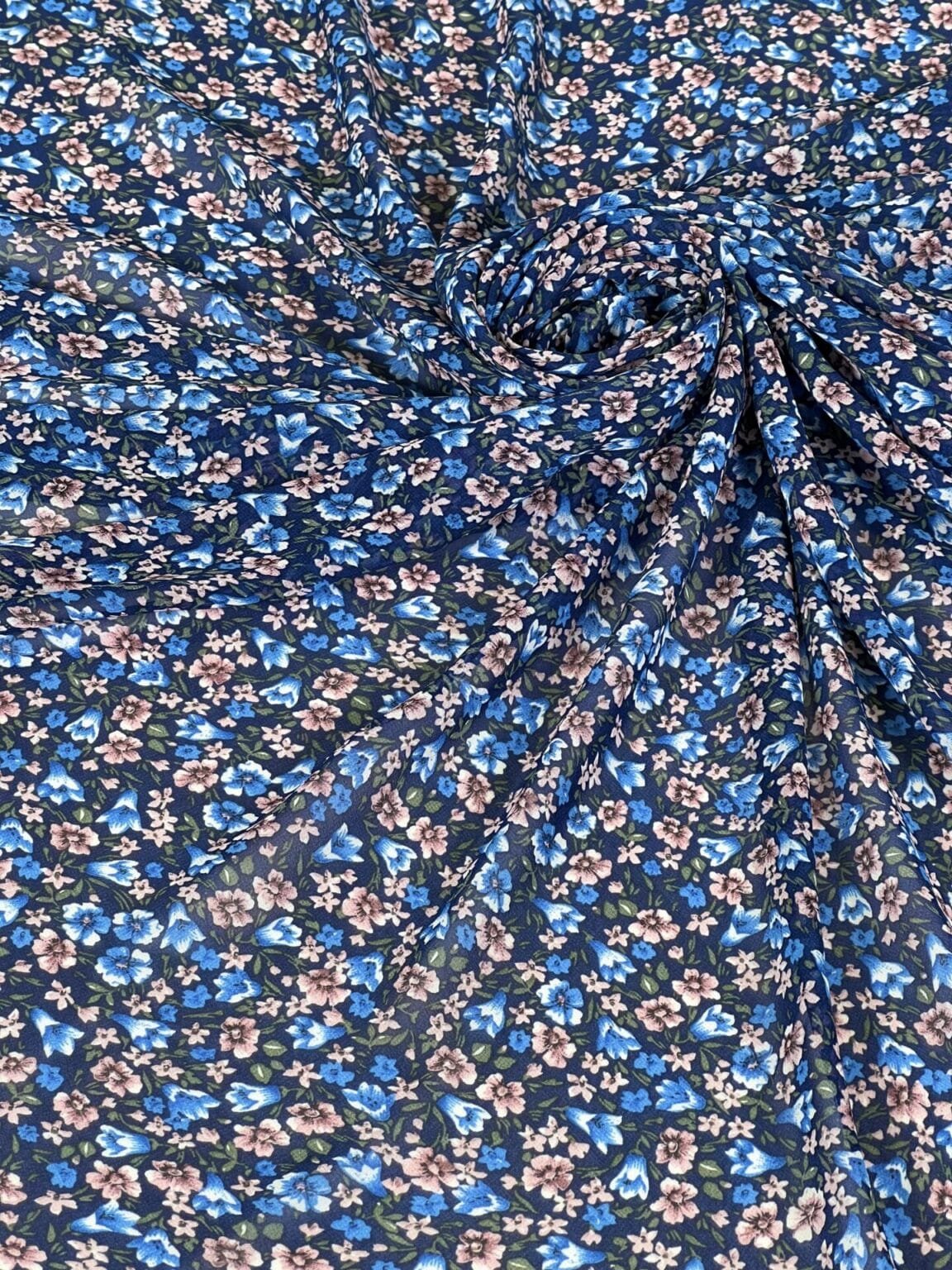 Šifonas „Royal Blue Florals“