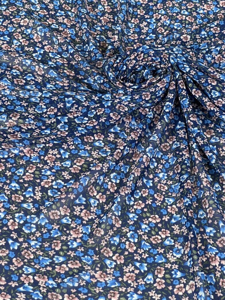 Šifonas „Royal Blue Florals“