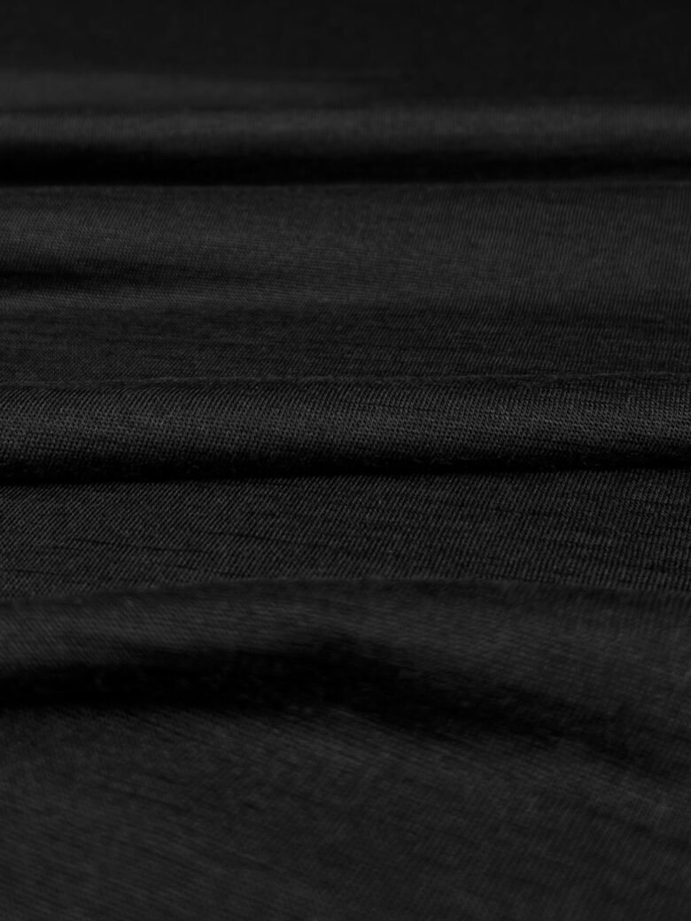 Merino vilnos ir natūralaus šilko elastingas trikotažas (premium kokybė) juodos spalvos 023