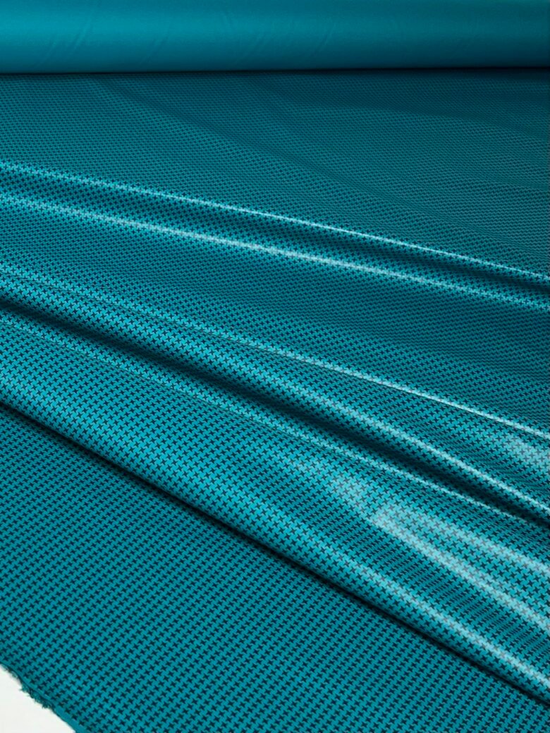 Plonas striukinis audinys žąsies kojelės rašto „Turquoise“