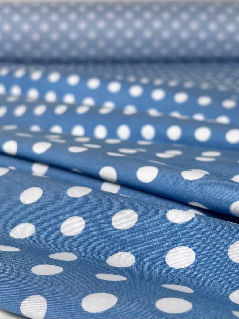 Suknelinis-kostiuminis viskozės audinys burbulų rašto „Denim Blue“