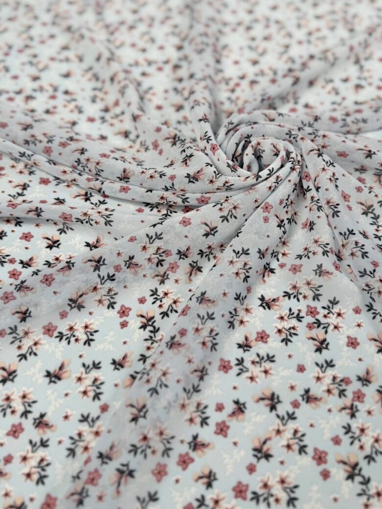 Šifonas su dizainu „Tiny Flowers“ melsvos spalvos