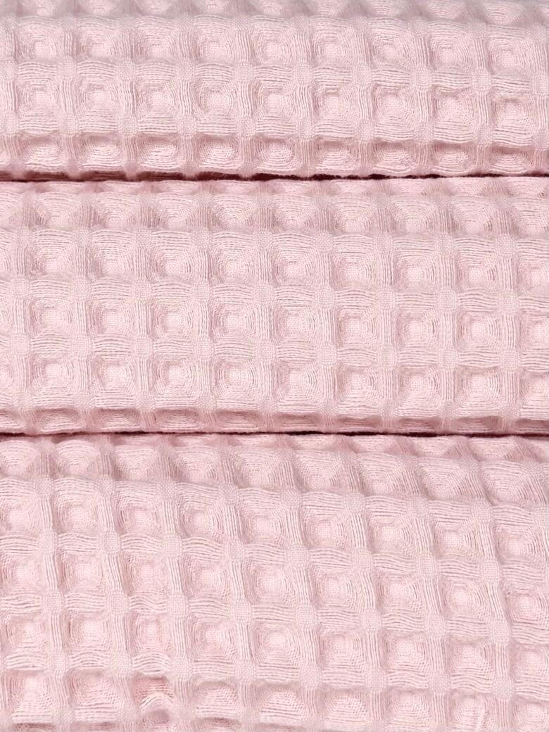 Purūs medvilninis vaflinis audinys stambaus pynimo „Pink“