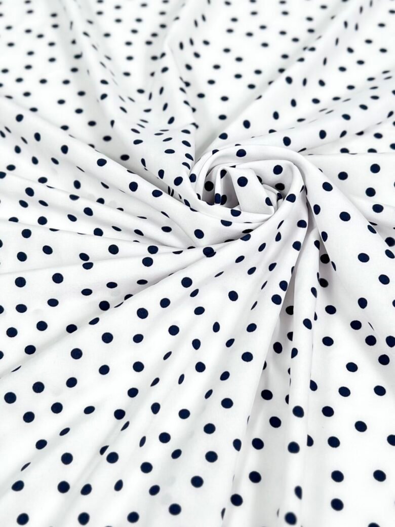 Плательная ткань "Silky" в горошек "White and Blue"